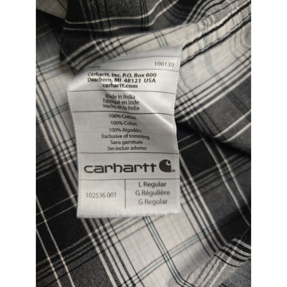 Carhartt Mens Relaxed Fit Short Sleeve Button Down Plaid Shirt Black Large - Picture 4 of 6